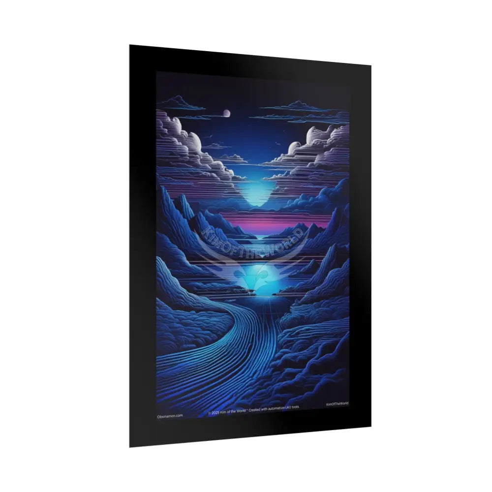 Blue Vaporwave Landscapes Art Prints (Wave-Line Scenic Series) Rolled Posters Poster