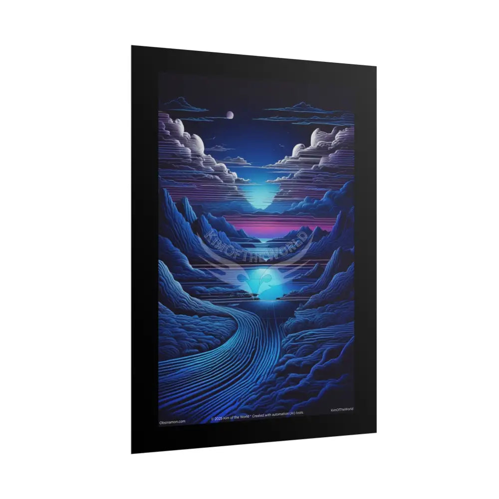 Blue Vaporwave Landscapes Art Prints (Wave-Line Scenic Series) Rolled Posters Poster