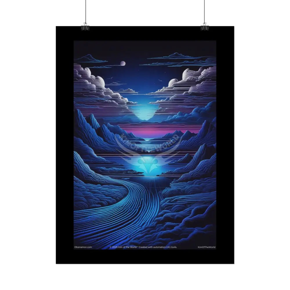 Blue Vaporwave Landscapes Art Prints (Wave-Line Scenic Series) Rolled Posters Poster
