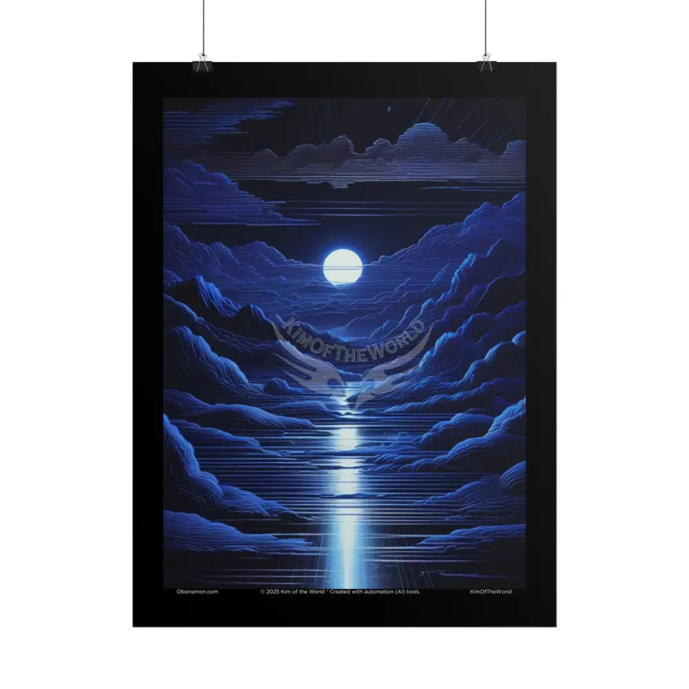 Blue Vaporwave Landscapes Art Prints (Wave-Line Scenic Series) Rolled Posters Poster