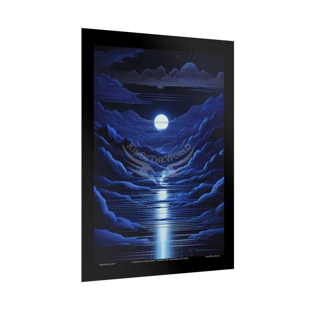 Blue Vaporwave Landscapes Art Prints (Wave-Line Scenic Series) Rolled Posters Poster