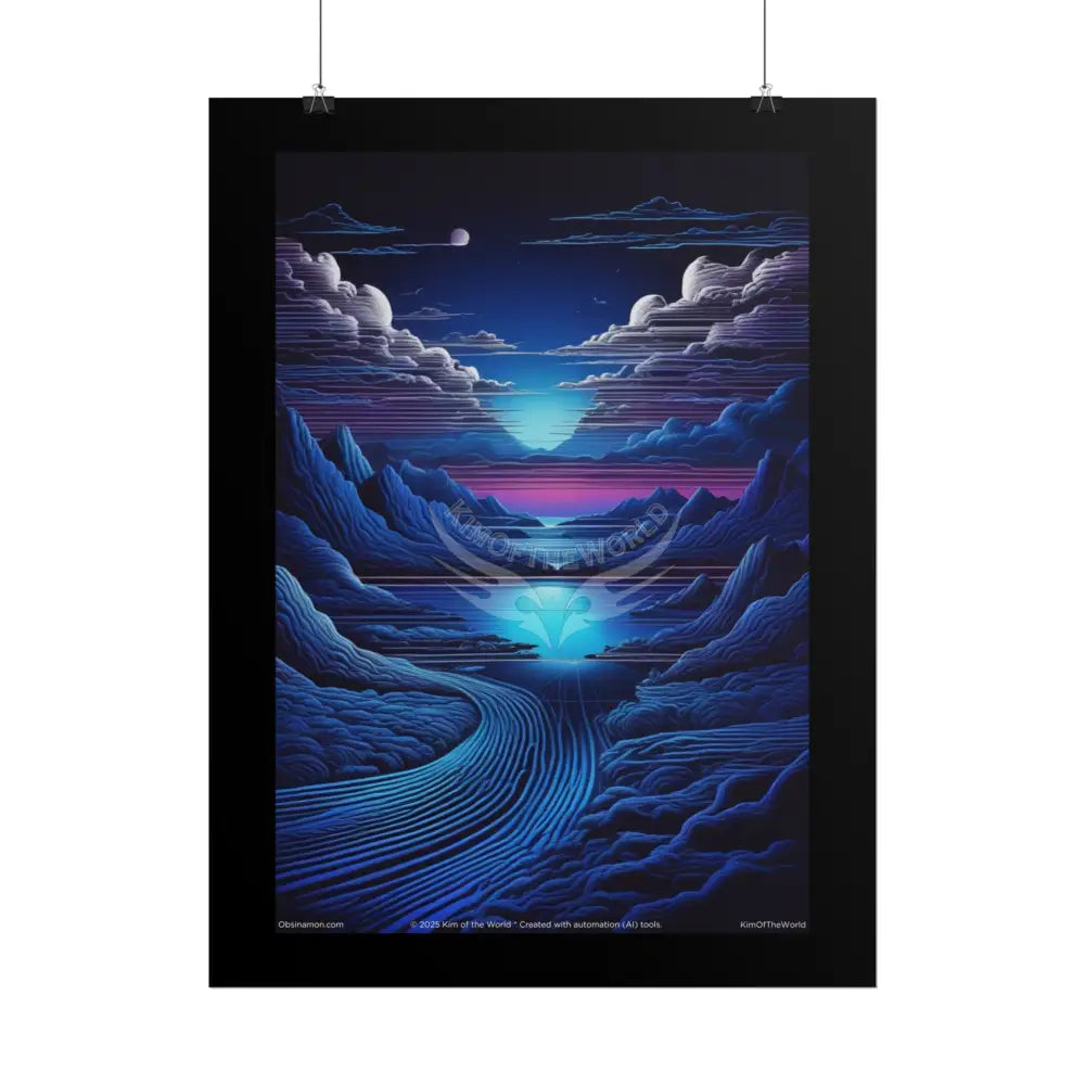 Blue Vaporwave Landscapes Art Prints (Wave-Line Scenic Series) Rolled Posters Poster