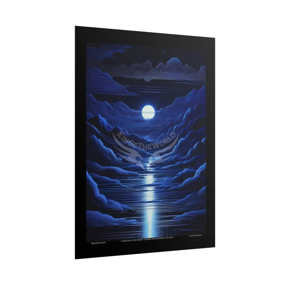 Blue Vaporwave Landscapes Art Prints (Wave-Line Scenic Series) Rolled Posters Poster