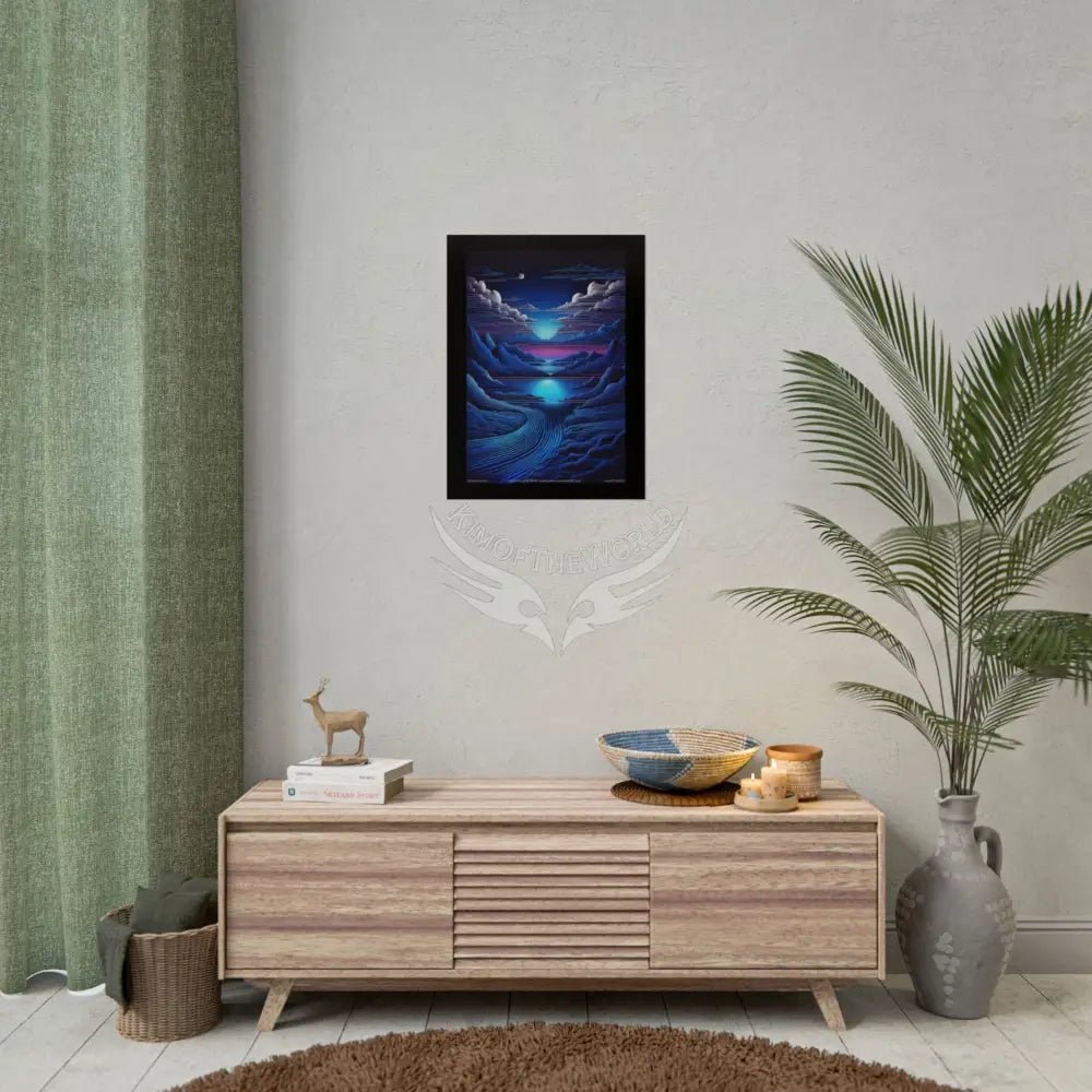 Blue Vaporwave Landscapes Art Prints (Wave-Line Scenic Series) Rolled Posters Poster