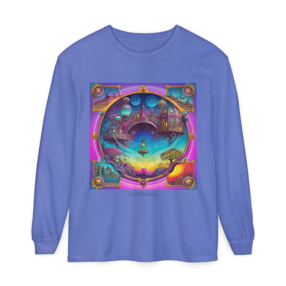 Boho Beach Funky Art Psychedelic Dreamscape Long Sleeve Tee Flo Blue / S Long-sleeve