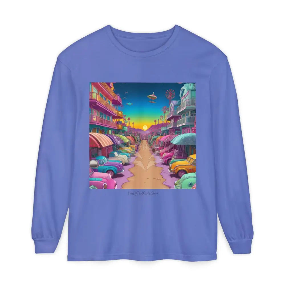 Boho Beach Funky Art Psychedelic Dreamscape Long Sleeve Tee Flo Blue / S Long-sleeve