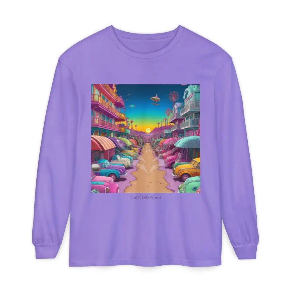 Boho Beach Funky Art Psychedelic Dreamscape Long Sleeve Tee Violet / S Long-sleeve