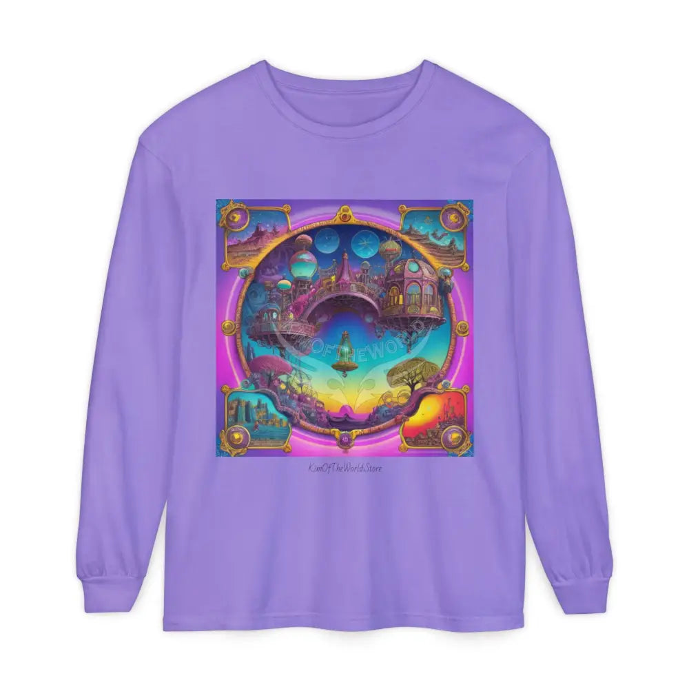 Boho Beach Funky Art Psychedelic Dreamscape Long Sleeve Tee Violet / S Long-sleeve