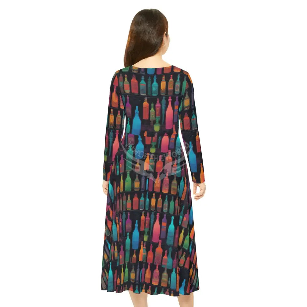 Bottles on Black Wallpaper Print Dress – Women’s Long Sleeve AOP L All Over Prints