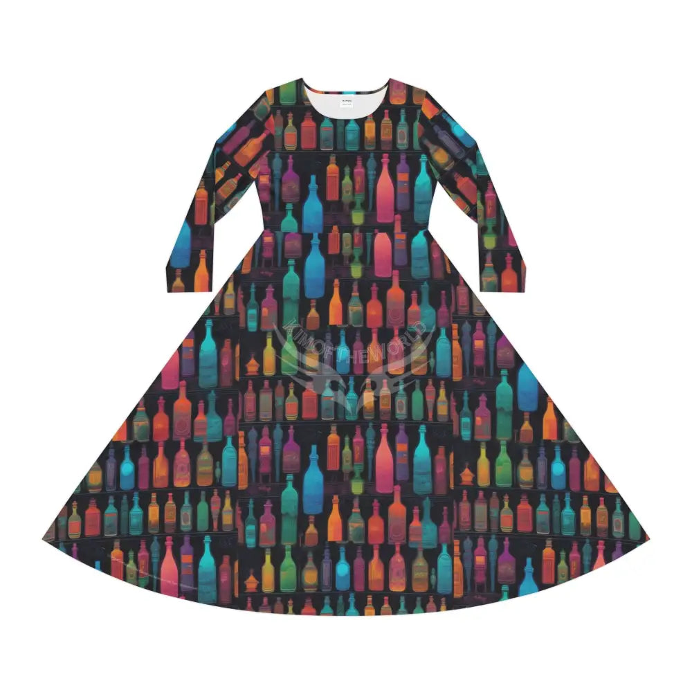 Bottles on Black Wallpaper Print Dress – Women’s Long Sleeve AOP L All Over Prints