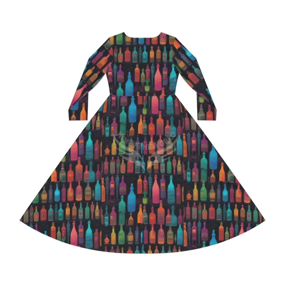 Bottles on Black Wallpaper Print Dress – Women’s Long Sleeve AOP L All Over Prints