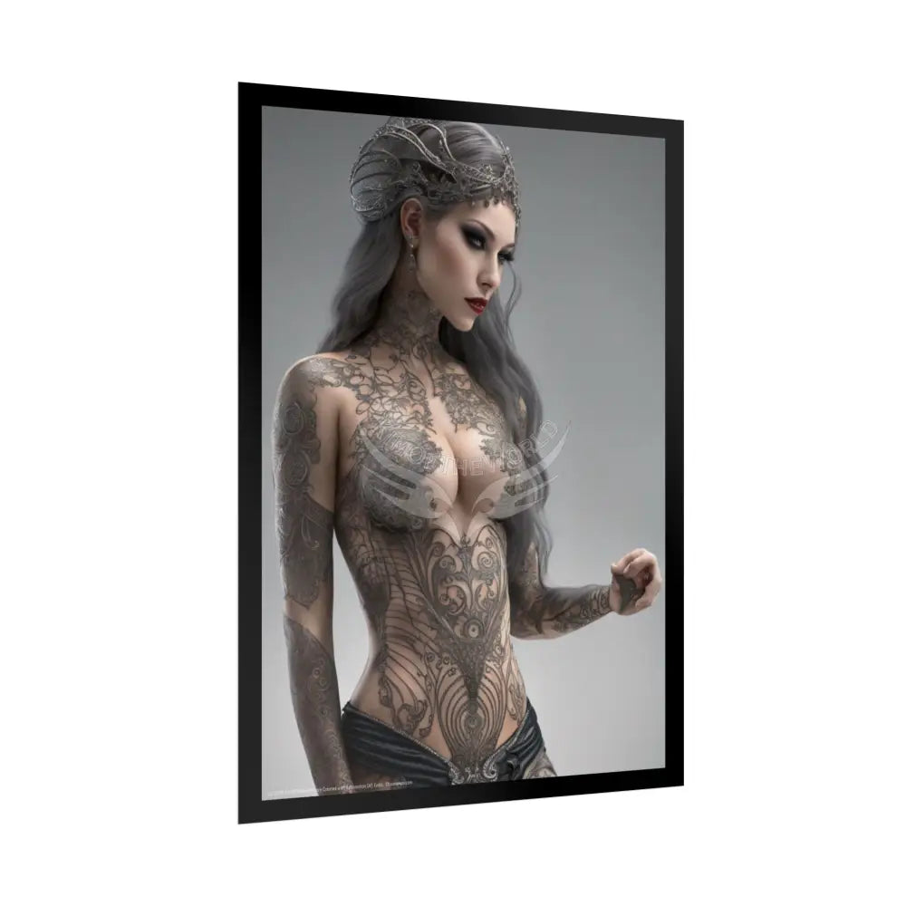 Boudoir Tattooed Women Rolled Posters — Sexy Seductive Lingerie Wall Art - AI Girl Girlfriend Poster