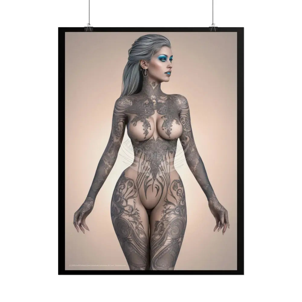 Boudoir Tattooed Women Rolled Posters — Sexy Seductive Lingerie Wall Art - AI Girl Girlfriend Poster