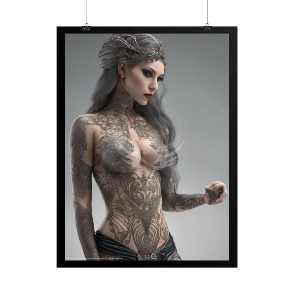 Boudoir Tattooed Women Rolled Posters — Sexy Seductive Lingerie Wall Art - AI Girl Girlfriend Poster