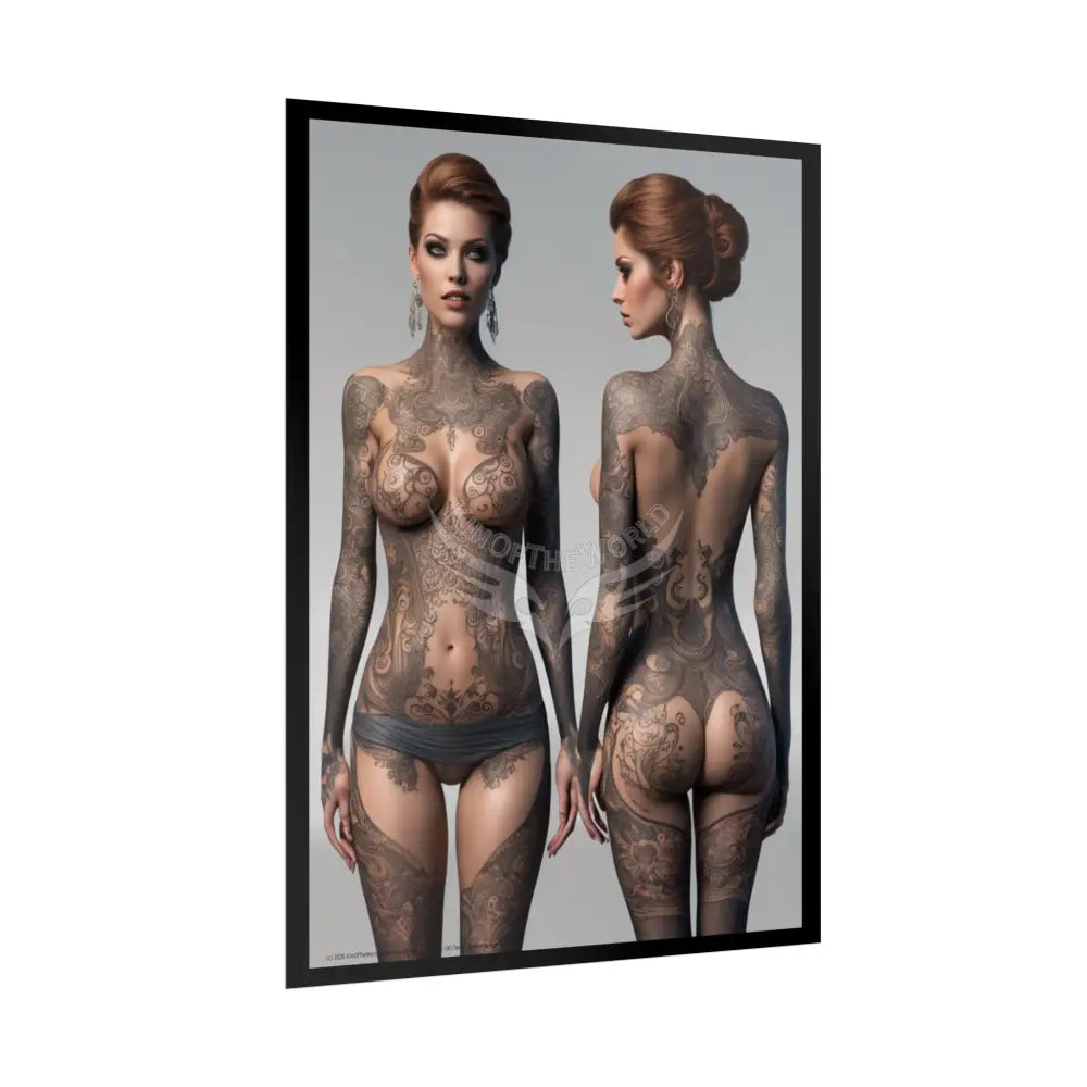 Boudoir Tattooed Women Rolled Posters — Sexy Seductive Lingerie Wall Art - AI Girl Girlfriend Poster
