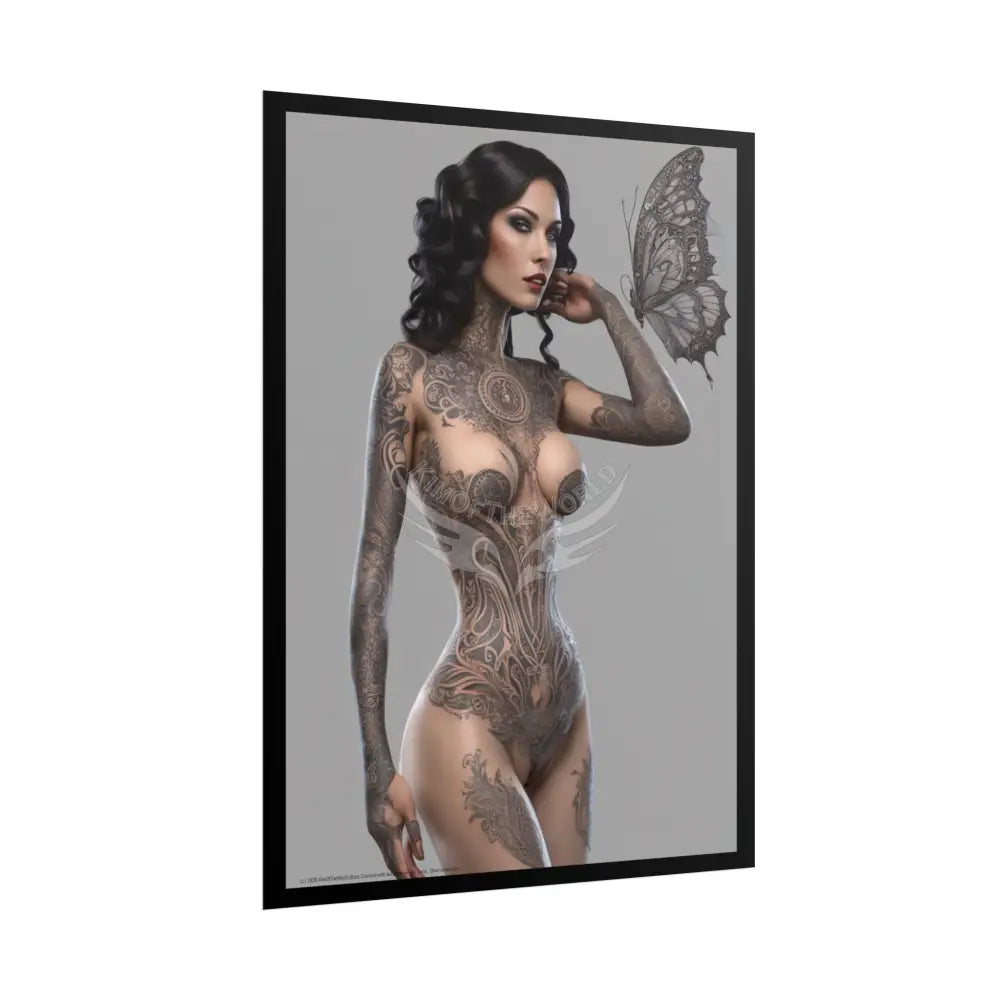 Boudoir Tattooed Women Rolled Posters — Sexy Seductive Lingerie Wall Art - AI Girl Girlfriend Poster