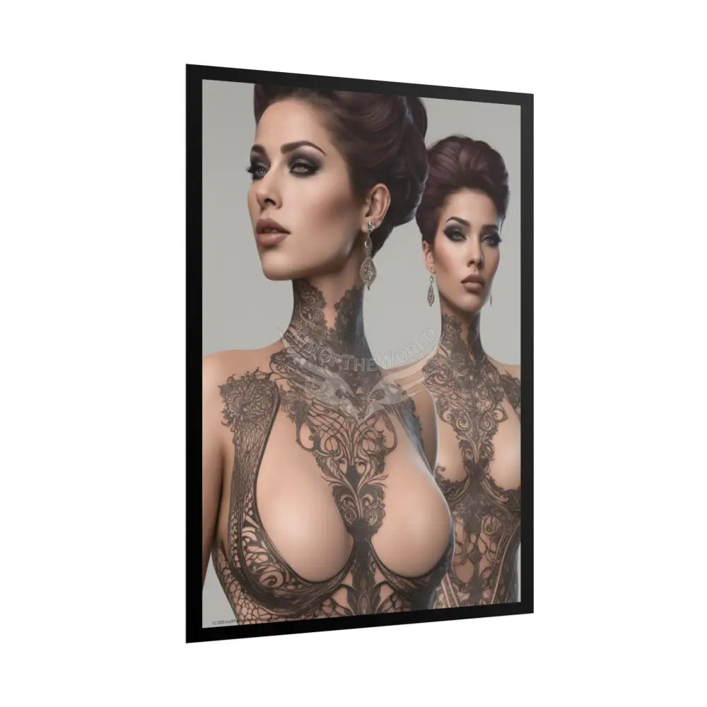 Boudoir Tattooed Women Rolled Posters — Sexy Seductive Lingerie Wall Art - AI Girl Girlfriend Poster