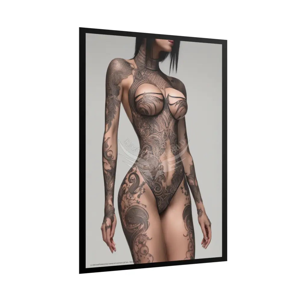 Boudoir Tattooed Women Rolled Posters — Sexy Seductive Lingerie Wall Art - AI Girl Girlfriend Poster