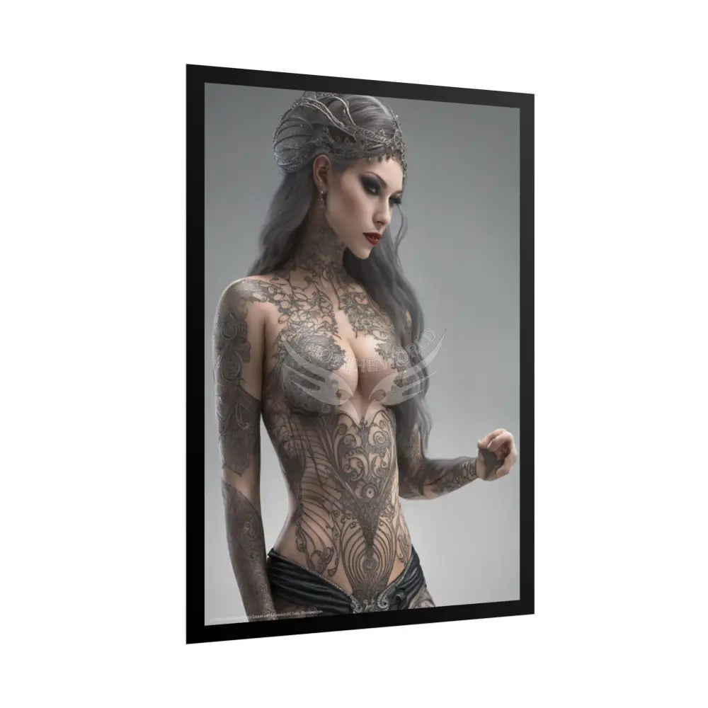 Boudoir Tattooed Women Rolled Posters — Sexy Seductive Lingerie Wall Art - AI Girl Girlfriend Poster