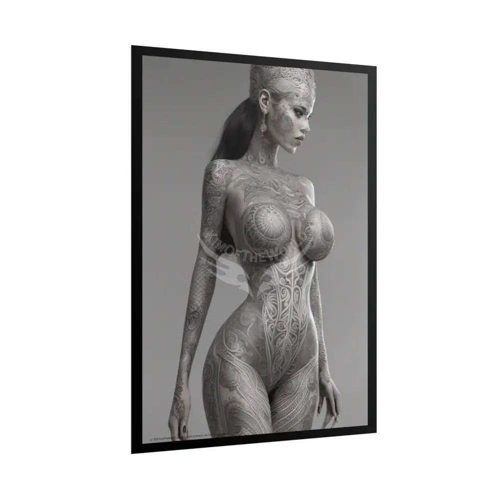 Boudoir Tattooed Women Rolled Posters — Sexy Seductive Lingerie Wall Art - AI Girl Girlfriend Poster