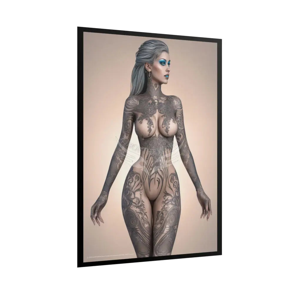 Boudoir Tattooed Women Rolled Posters — Sexy Seductive Lingerie Wall Art - AI Girl Girlfriend Poster