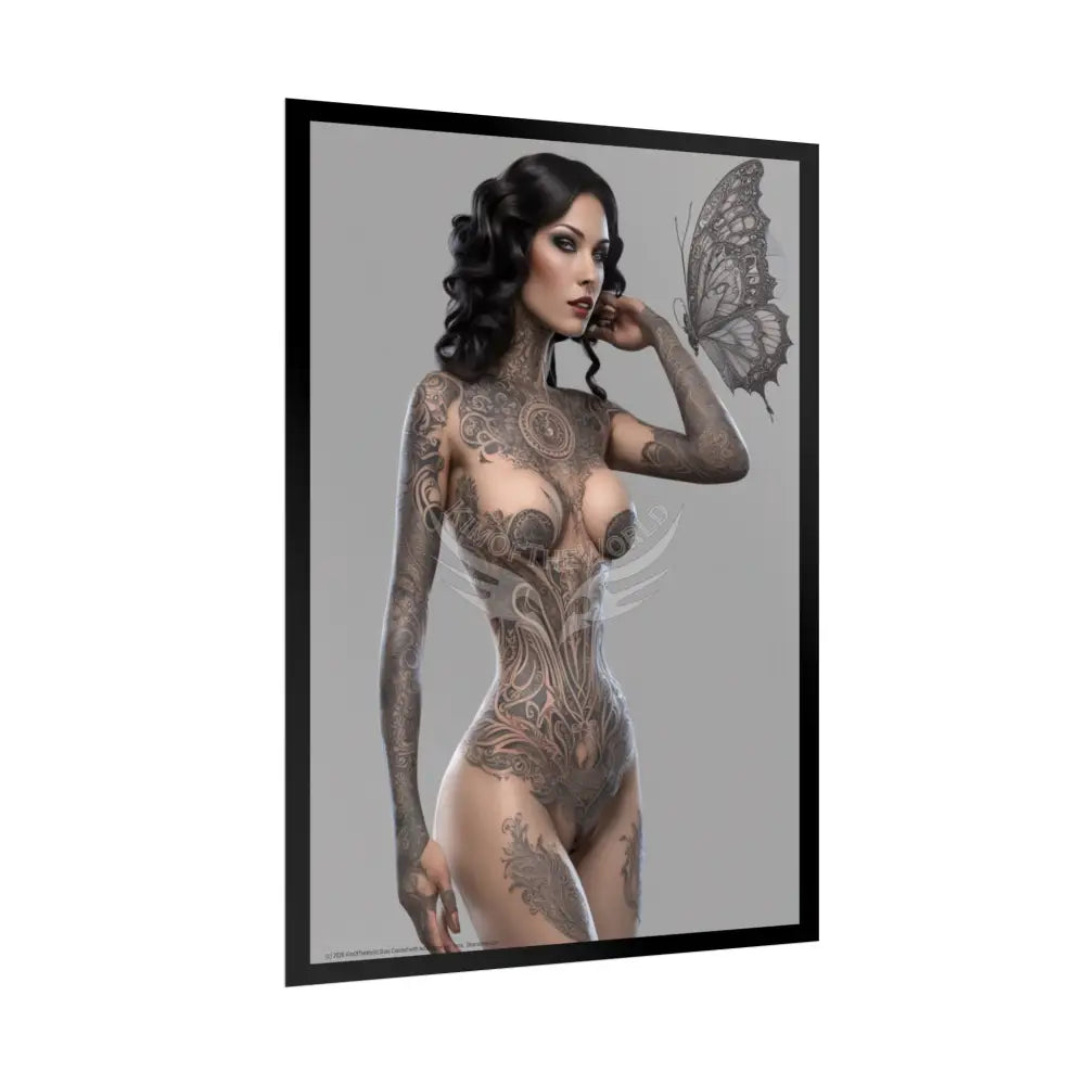 Boudoir Tattooed Women Rolled Posters — Sexy Seductive Lingerie Wall Art - AI Girl Girlfriend Poster