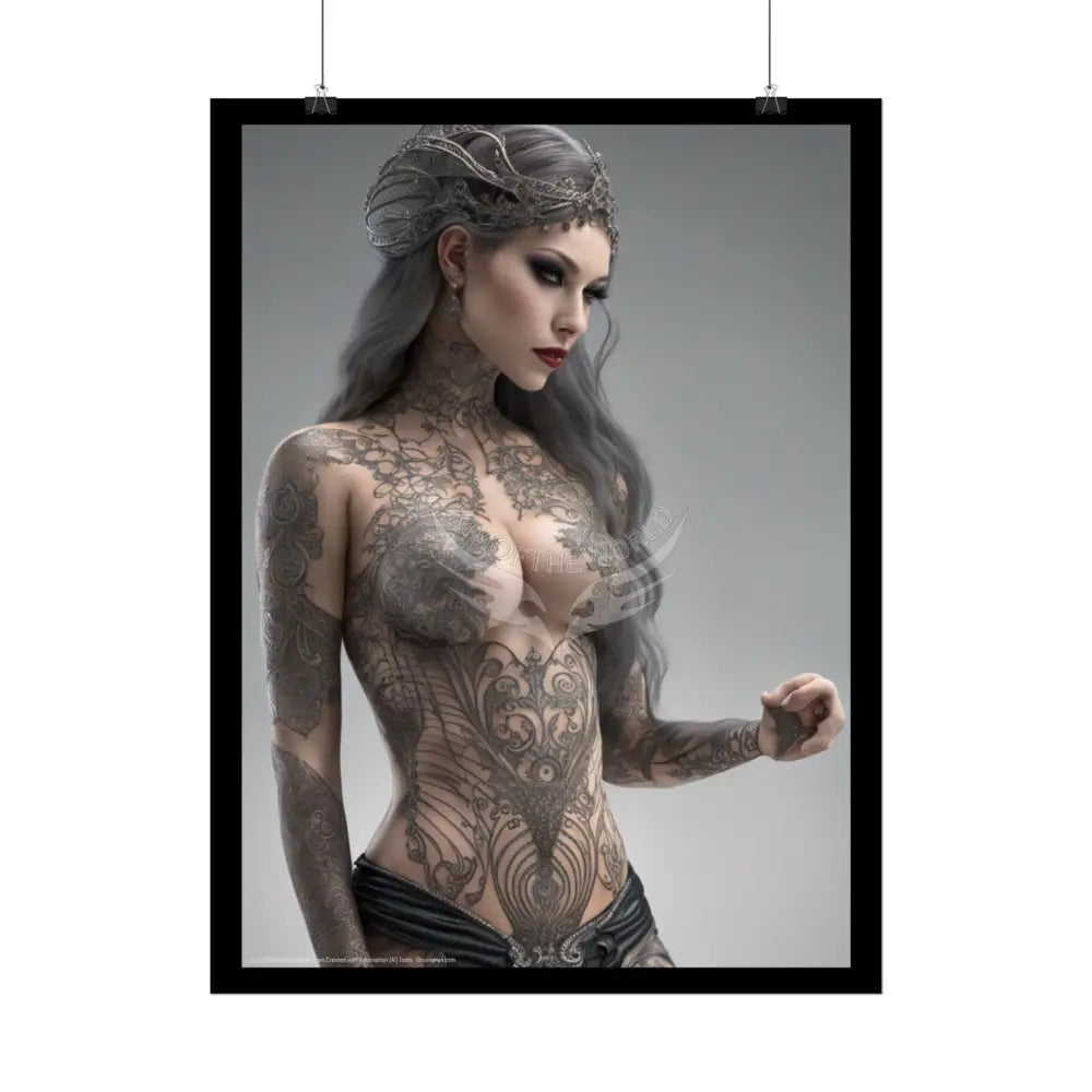 Boudoir Tattooed Women Rolled Posters — Sexy Seductive Lingerie Wall Art - AI Girl Girlfriend Poster