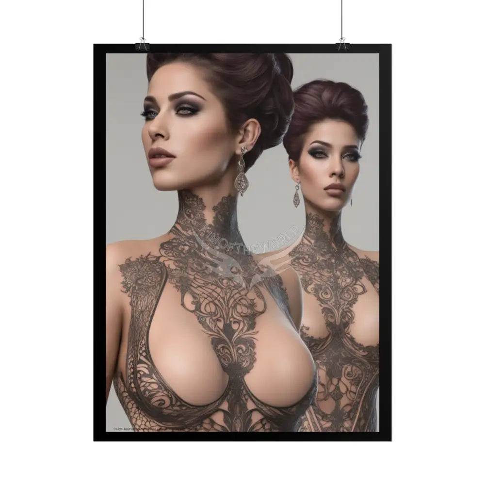 Boudoir Tattooed Women Rolled Posters — Sexy Seductive Lingerie Wall Art - AI Girl Girlfriend Poster