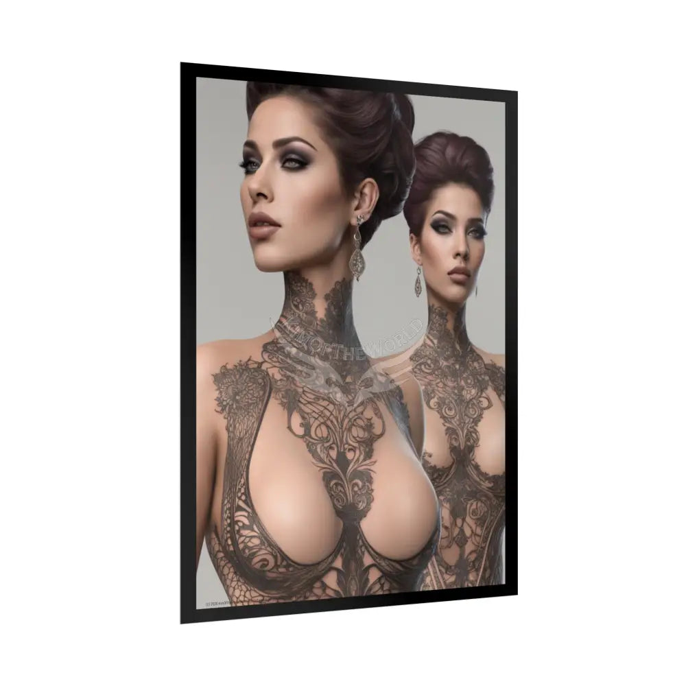 Boudoir Tattooed Women Rolled Posters — Sexy Seductive Lingerie Wall Art - AI Girl Girlfriend Poster