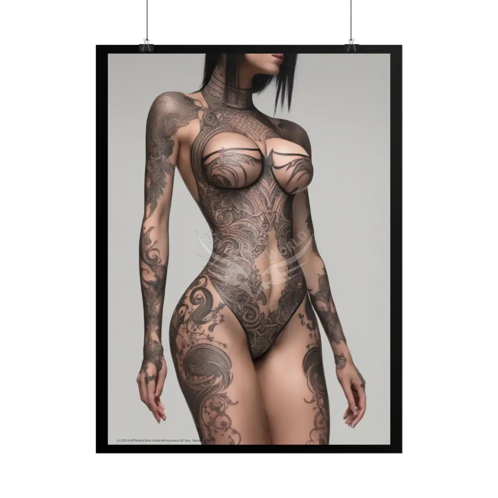 Boudoir Tattooed Women Rolled Posters — Sexy Seductive Lingerie Wall Art - AI Girl Girlfriend Poster