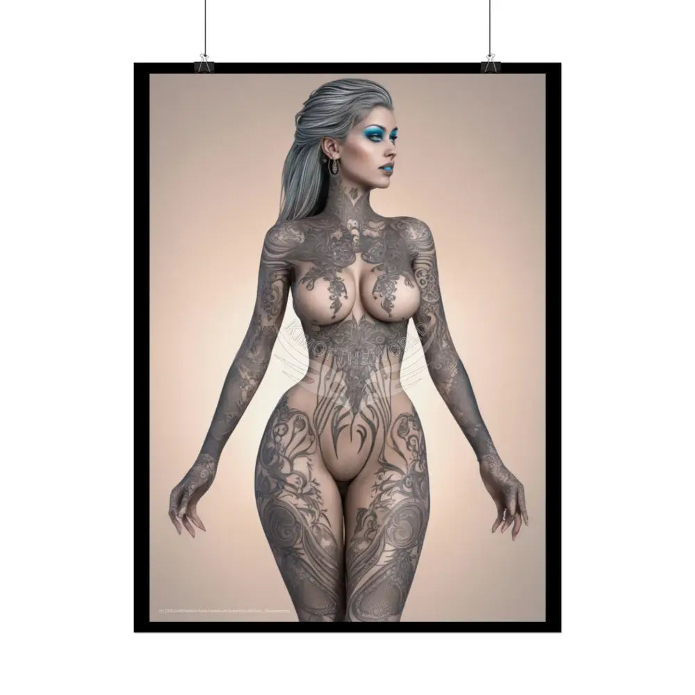 Boudoir Tattooed Women Rolled Posters — Sexy Seductive Lingerie Wall Art - AI Girl Girlfriend Poster