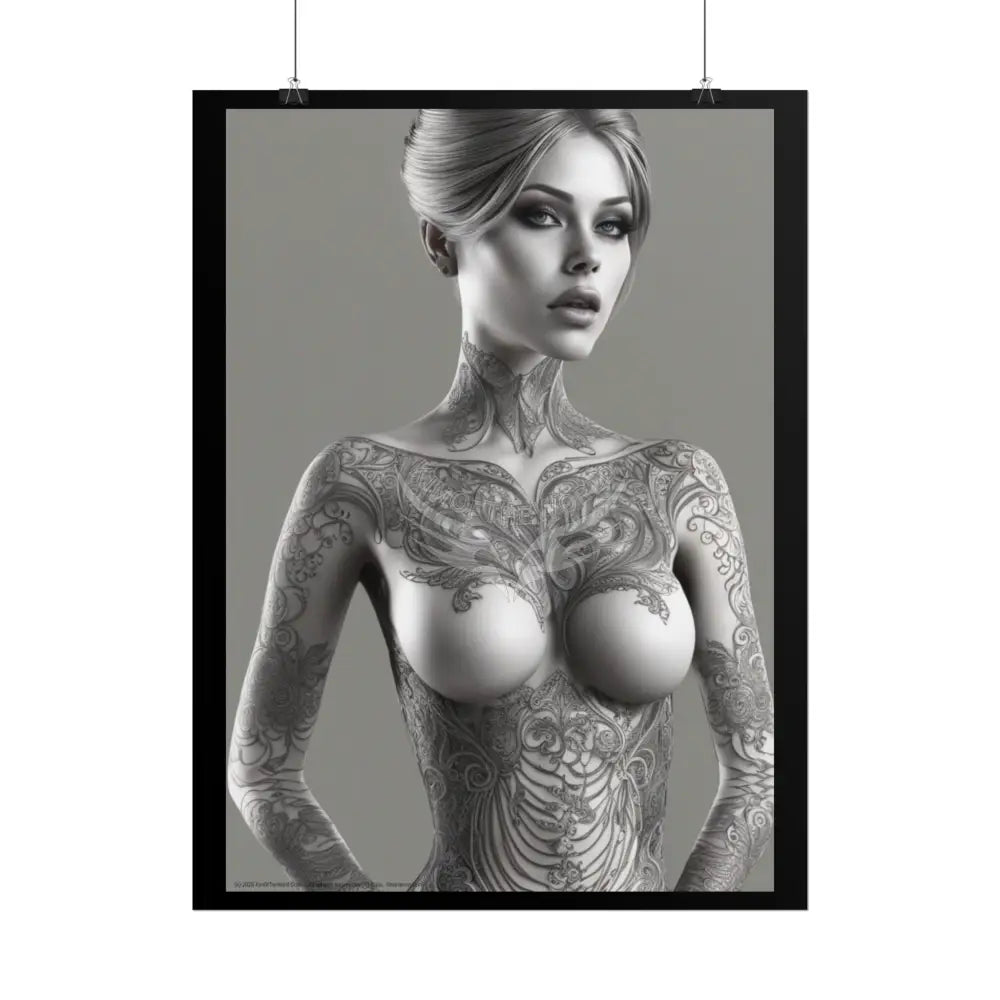 Boudoir Tattooed Women Rolled Posters — Sexy Seductive Lingerie Wall Art Poster