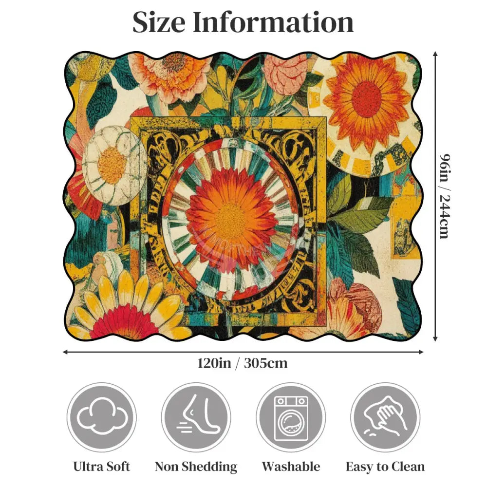 Bright Floral Abstract Scalloped Area Rug 120’’x96’’ 120’’x96’’ Rugs & Mats