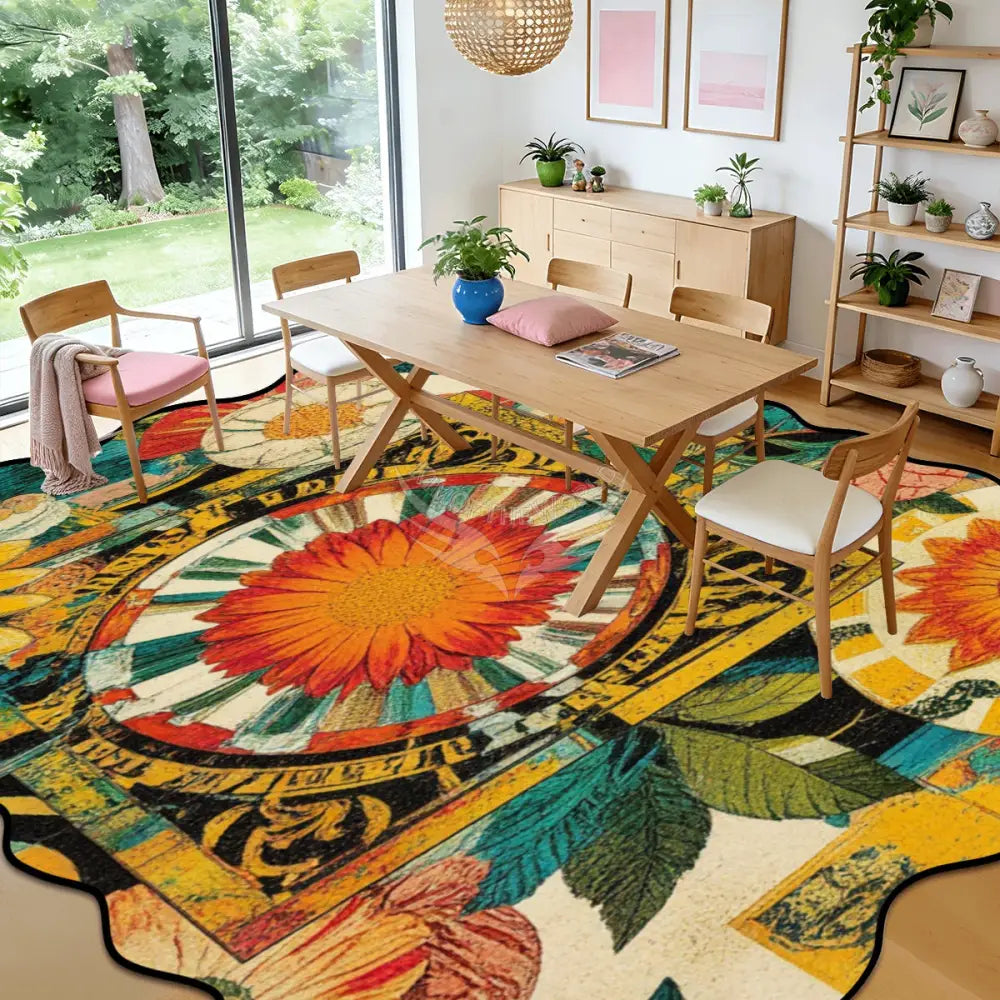 Bright Floral Abstract Scalloped Area Rug 120’’x96’’ 120’’x96’’ Rugs & Mats