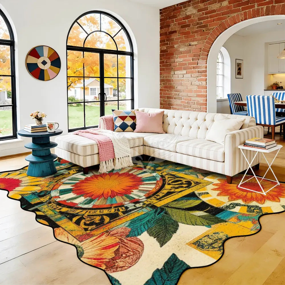 Bright Floral Abstract Scalloped Area Rug 120’’x96’’ 120’’x96’’ Rugs & Mats