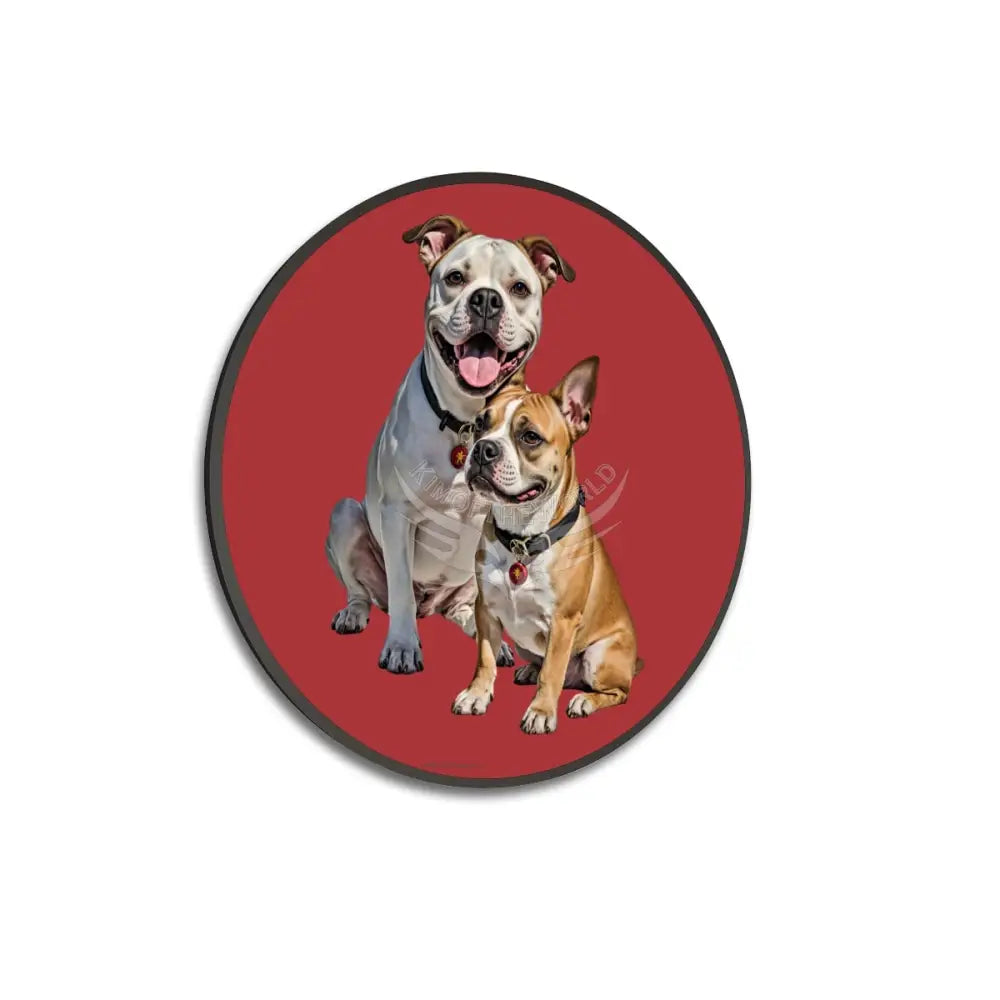 Bull Dogs on Scarlet - Large Round Framed Canvas Prints Wall Art 36’’ 32’’ Wall Art