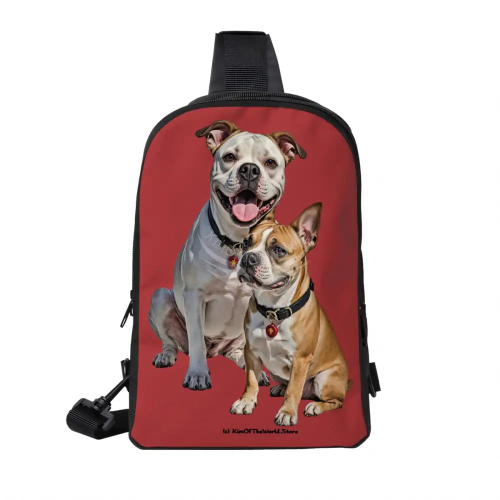 Bullies Two Bulldogs on Scarlet Double Layer CrossBody Bag Chest Bag One Size Satchel
