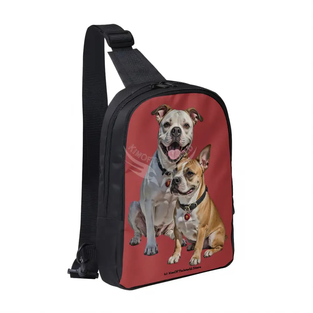 Bullies Two Bulldogs on Scarlet Double Layer CrossBody Bag Chest Bag One Size Satchel