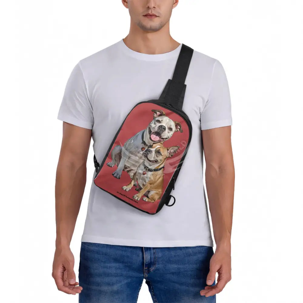 Bullies Two Bulldogs on Scarlet Double Layer CrossBody Bag Chest Bag One Size Satchel