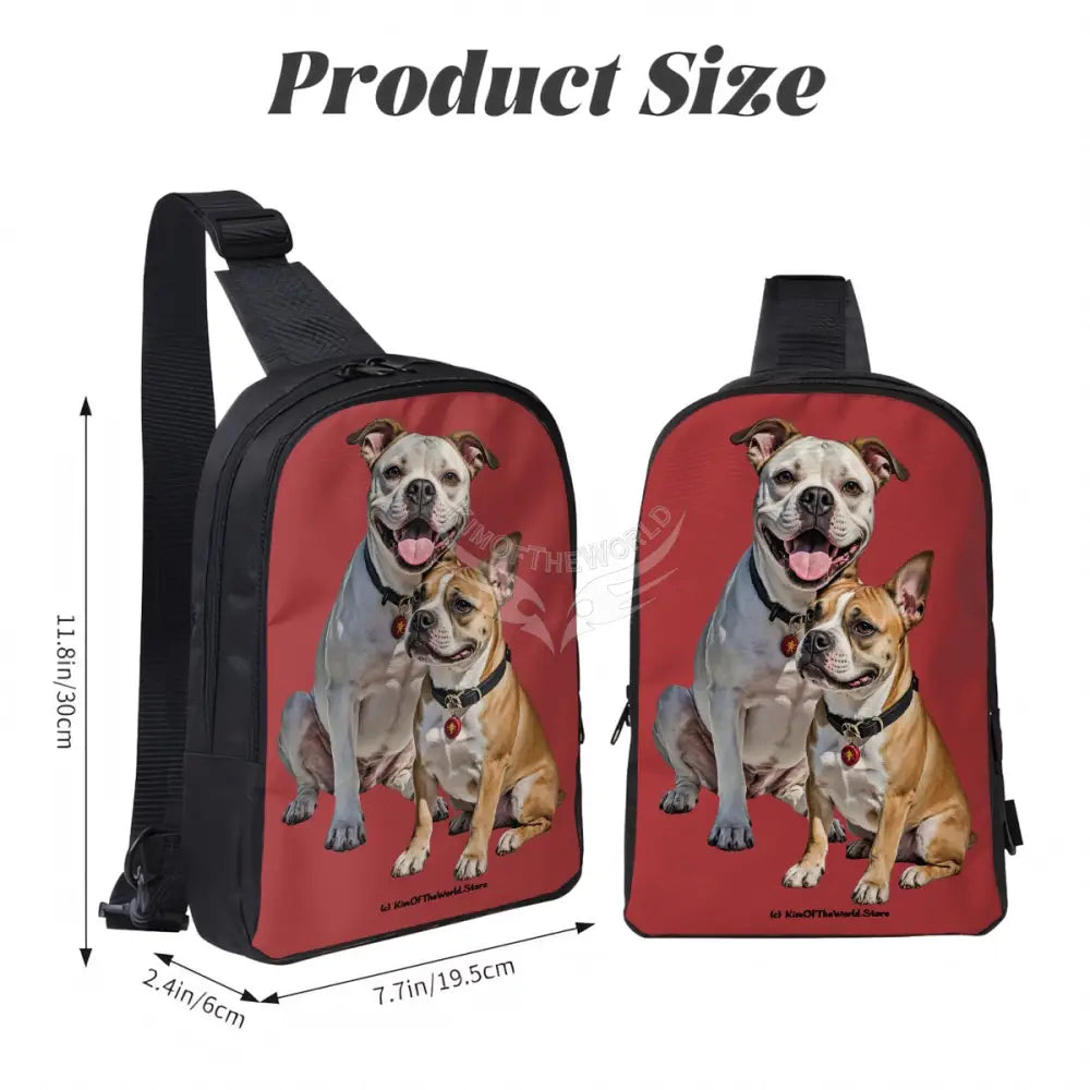 Bullies Two Bulldogs on Scarlet Double Layer CrossBody Bag Chest Bag One Size Satchel