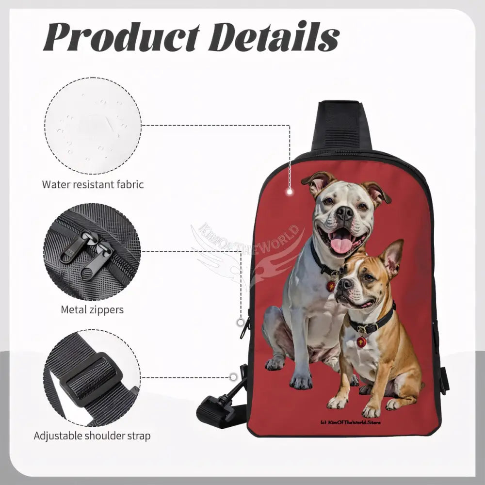 Bullies Two Bulldogs on Scarlet Double Layer CrossBody Bag Chest Bag One Size Satchel