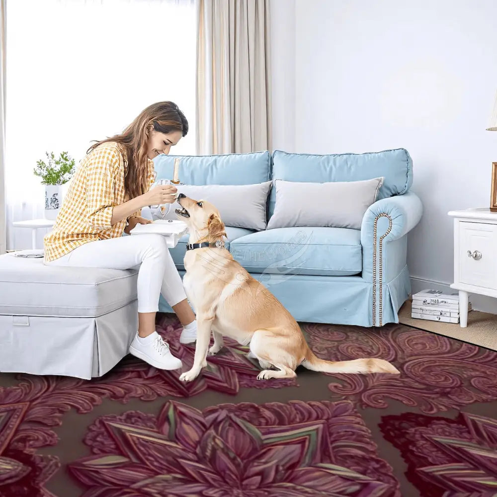 Burgundy and Gold 3D Stars Large Area Rug Floor Carpet (5:4) 120’’x96’’ Rugs & Mats