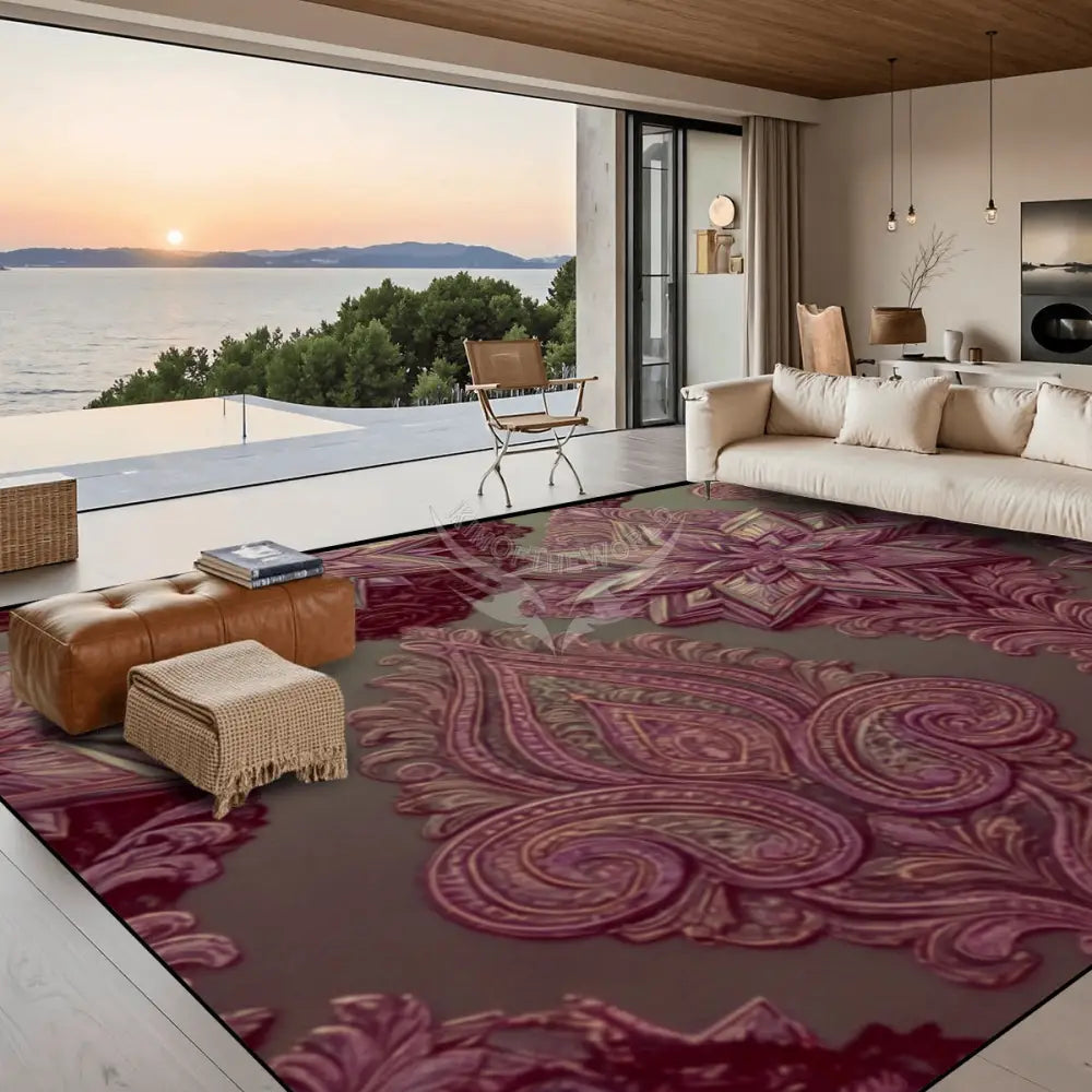 Burgundy and Gold 3D Stars Large Area Rug Floor Carpet (5:4) 120’’x96’’ Rugs & Mats