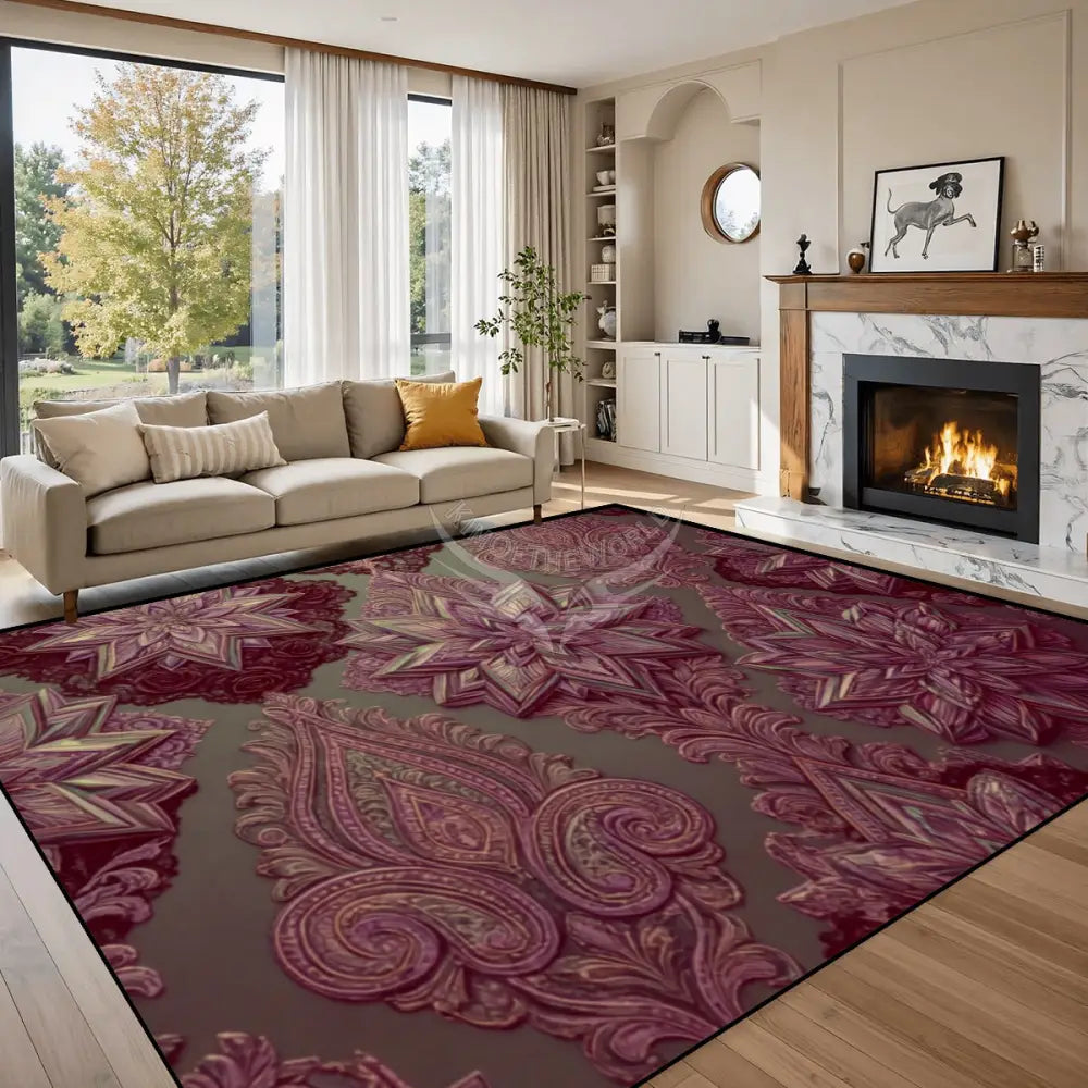Burgundy and Gold 3D Stars Large Area Rug Floor Carpet (5:4) 120’’x96’’ Rugs & Mats