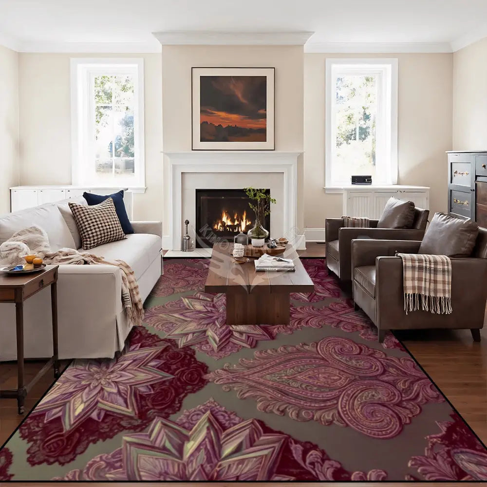 Burgundy and Gold 3D Stars Large Area Rug Floor Carpet (5:4) 120’’x96’’ Rugs & Mats