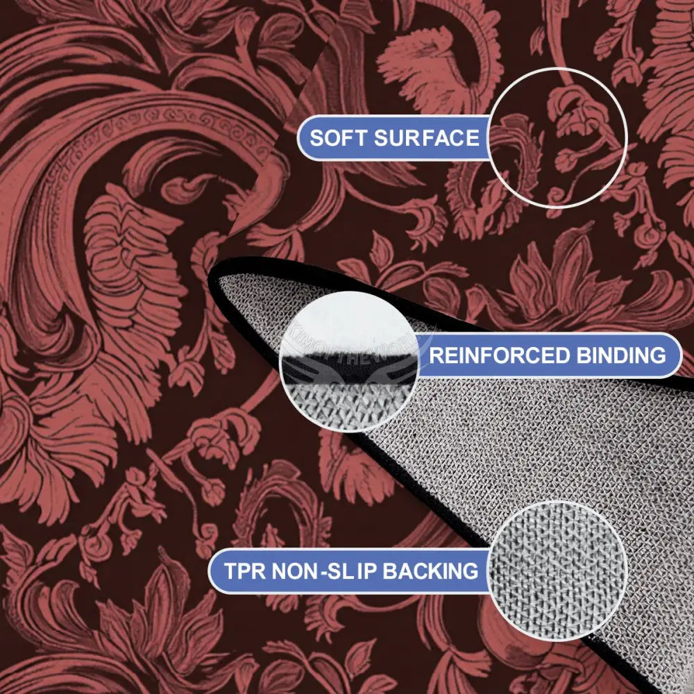Burgundy and Rust Red Damask Print Large Area Rug Floor Carpet 10 ft x 12 ft (Ratio 4:3) 144’’x108’’ Rugs & Mats