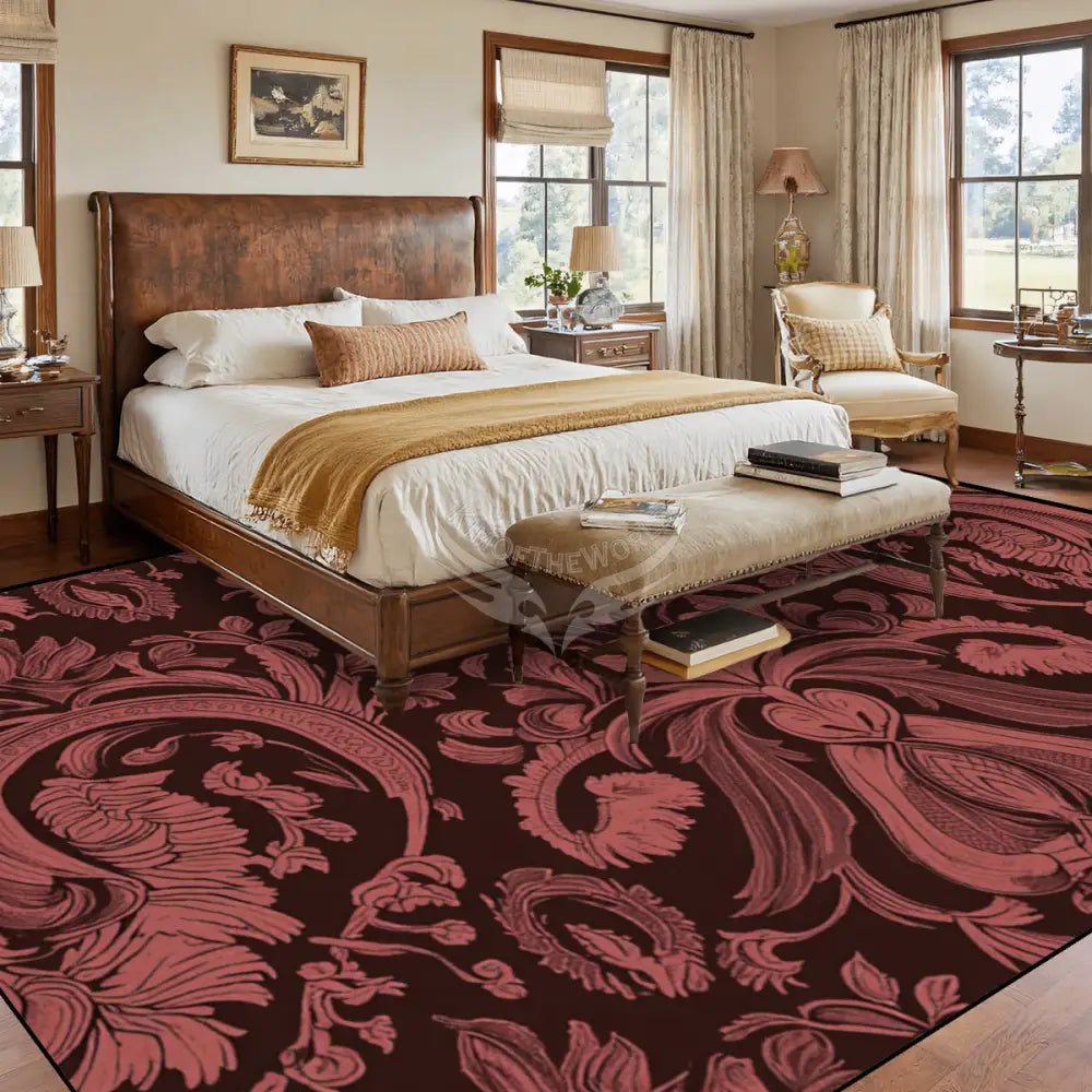 Burgundy and Rust Red Damask Print Large Area Rug Floor Carpet 10 ft x 12 ft (Ratio 4:3) 144’’x108’’ Rugs & Mats