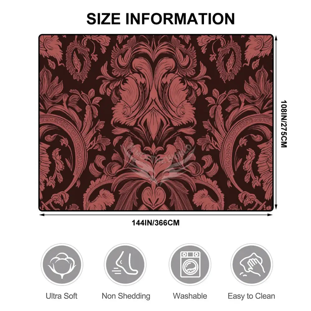 Burgundy and Rust Red Damask Print Large Area Rug Floor Carpet 10 ft x 12 ft (Ratio 4:3) 144’’x108’’ Rugs & Mats