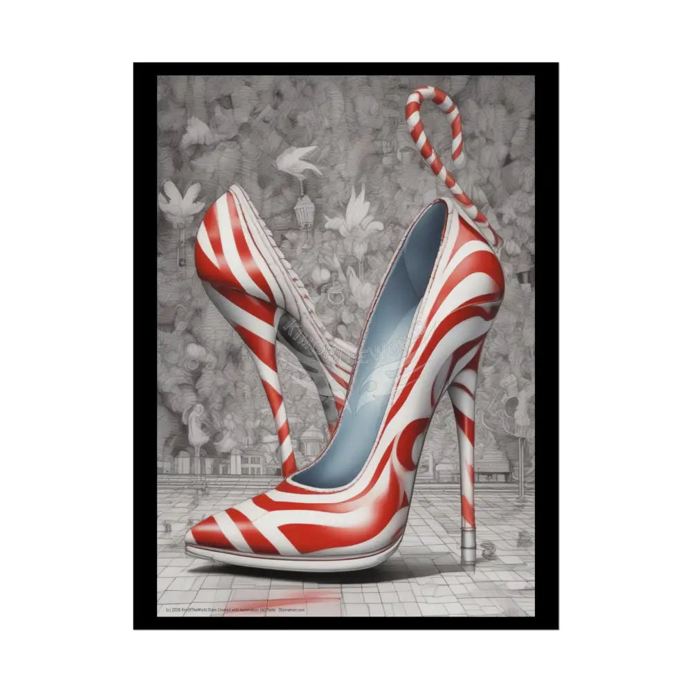 Candycane Holiday Heels Weird Christmas High Heel Shoe Collection -Rolled Poster 18″ x 24″ (Vertical) / Semi Glossy