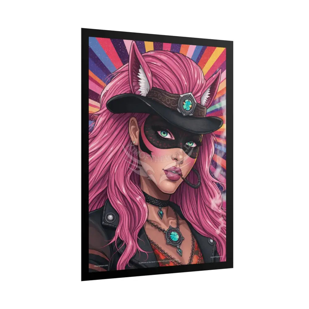 Cartoon Character Colorful Cat Lady Cosplay Portrait — Playful Art Print Poster Set Pieces Poster
